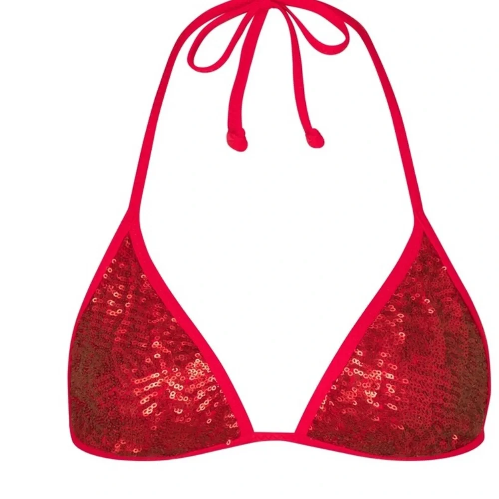 SKIMS Sequin Triangle Tie-Side Bikini Top- Color Brick